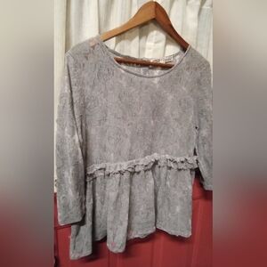 Gypsy Moondust Gray Long Sleeve Lace Top
